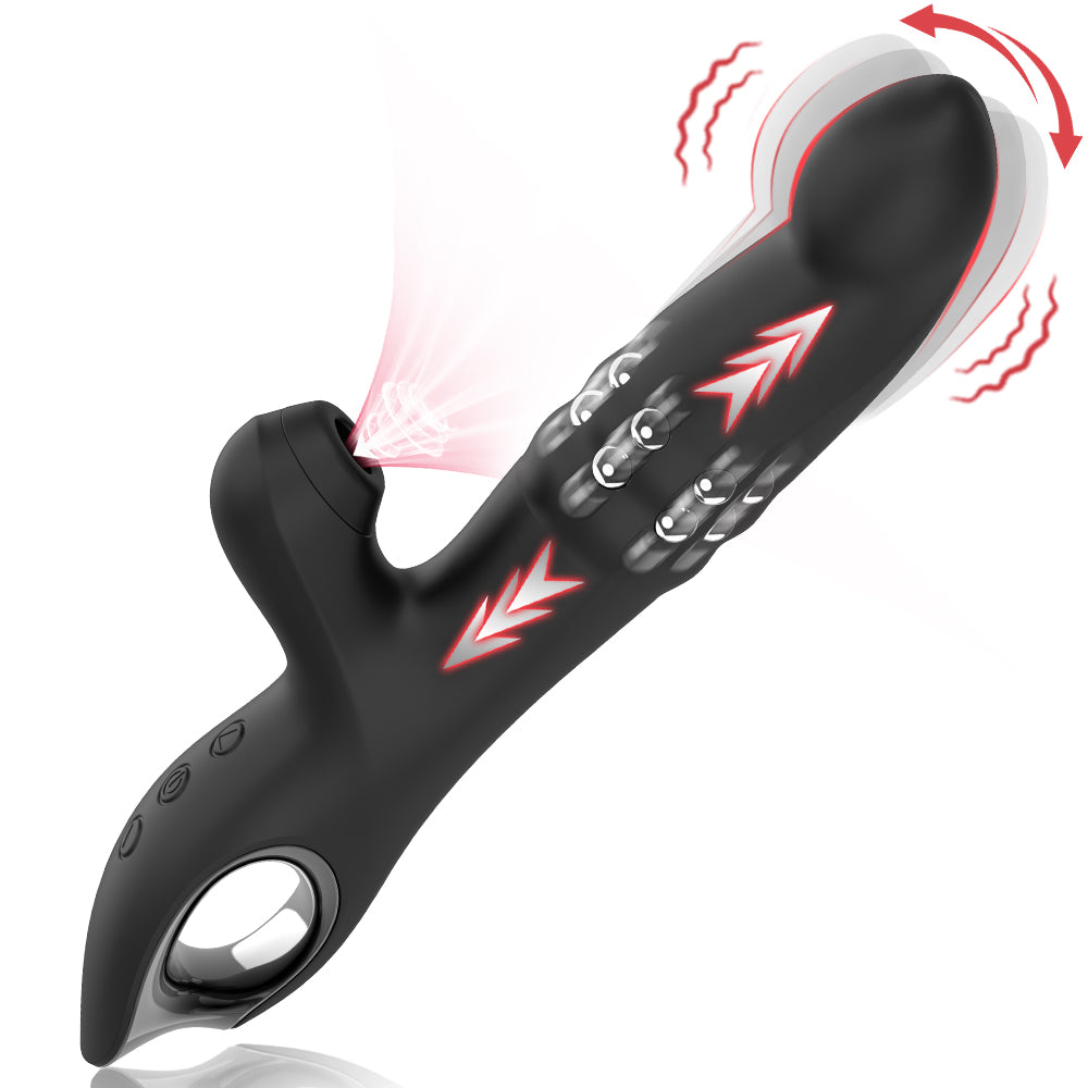 Thrusting and Sucking Rabbit Vibrator-Black