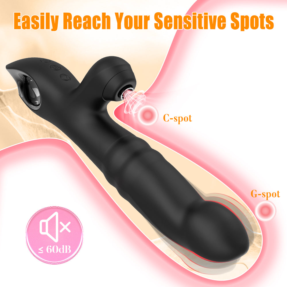 Thrusting and Sucking Rabbit Vibrator-Black