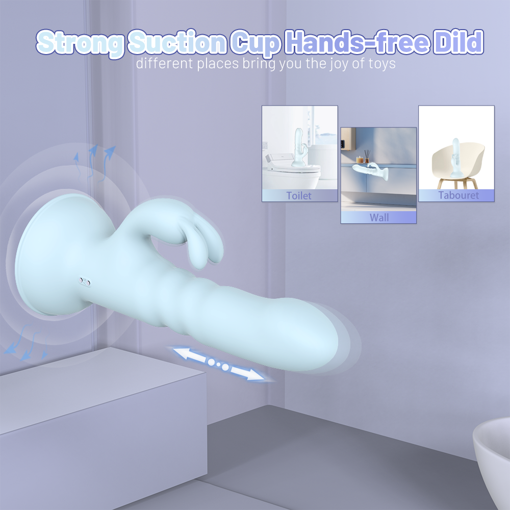 Suction Cup Thruster Rabbit Vibrator-Blue