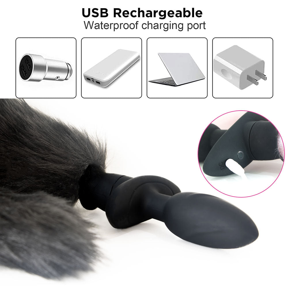 Vibrating Tail Anal Plug-Black