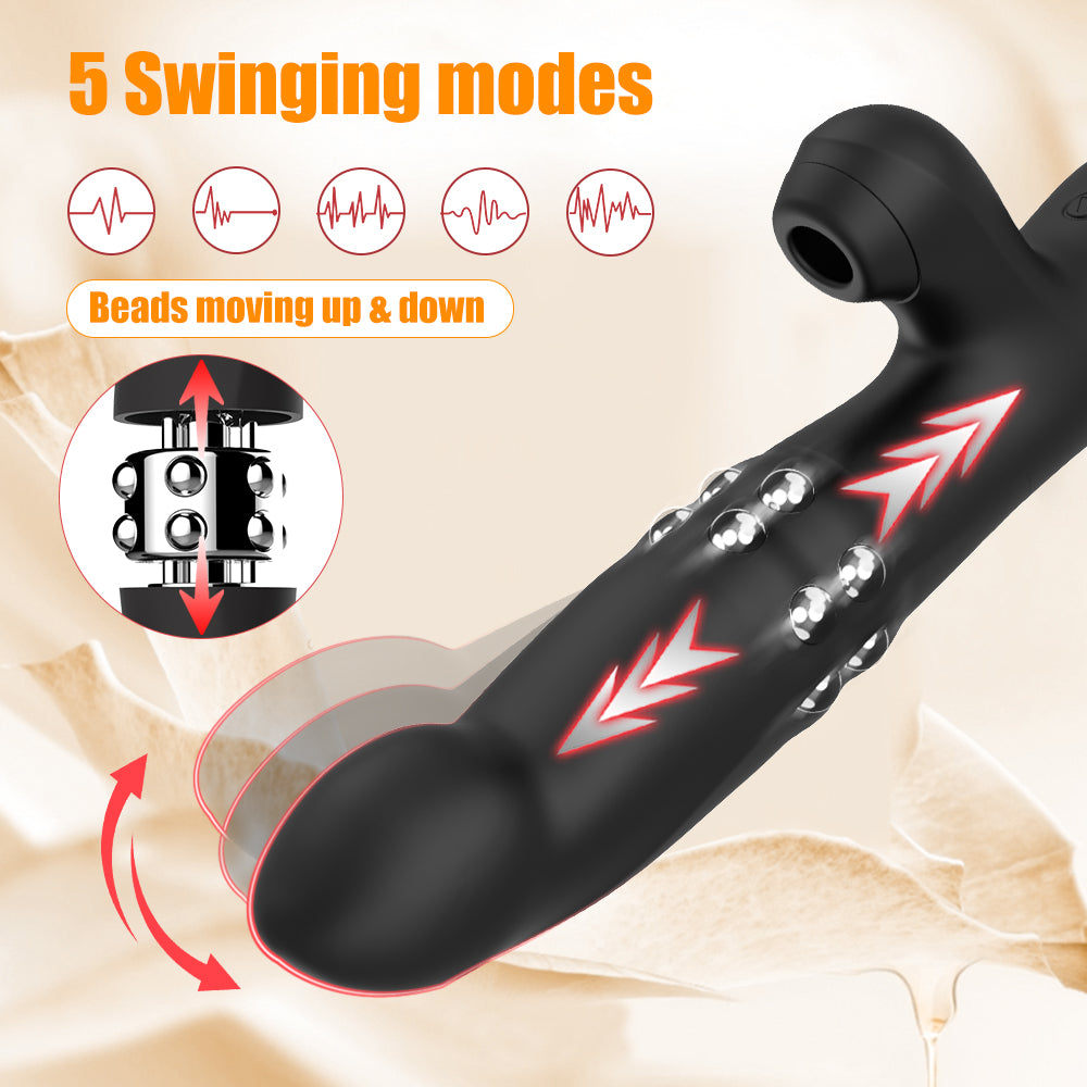 Thrusting and Sucking Rabbit Vibrator-Black