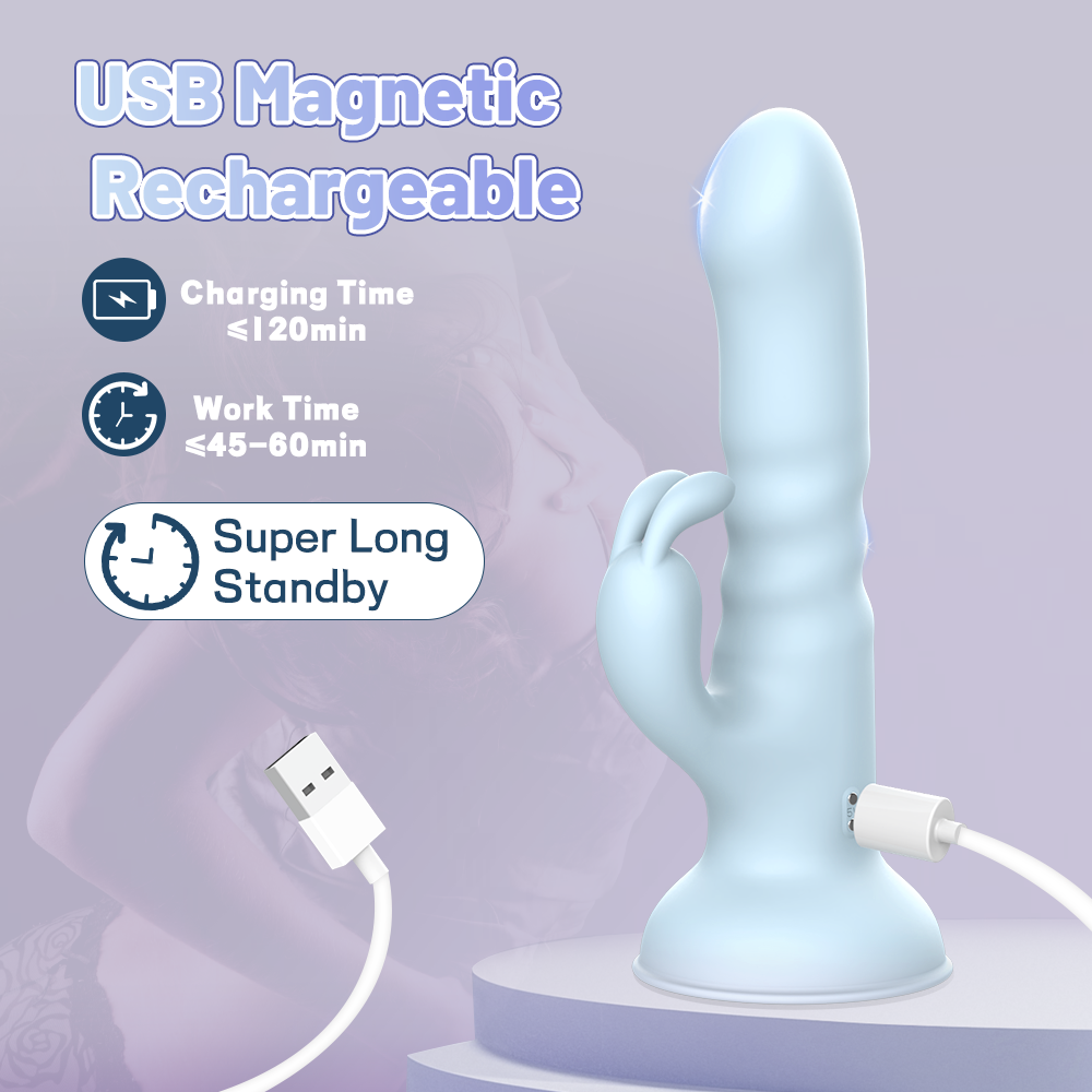 Suction Cup Thruster Rabbit Vibrator-Blue