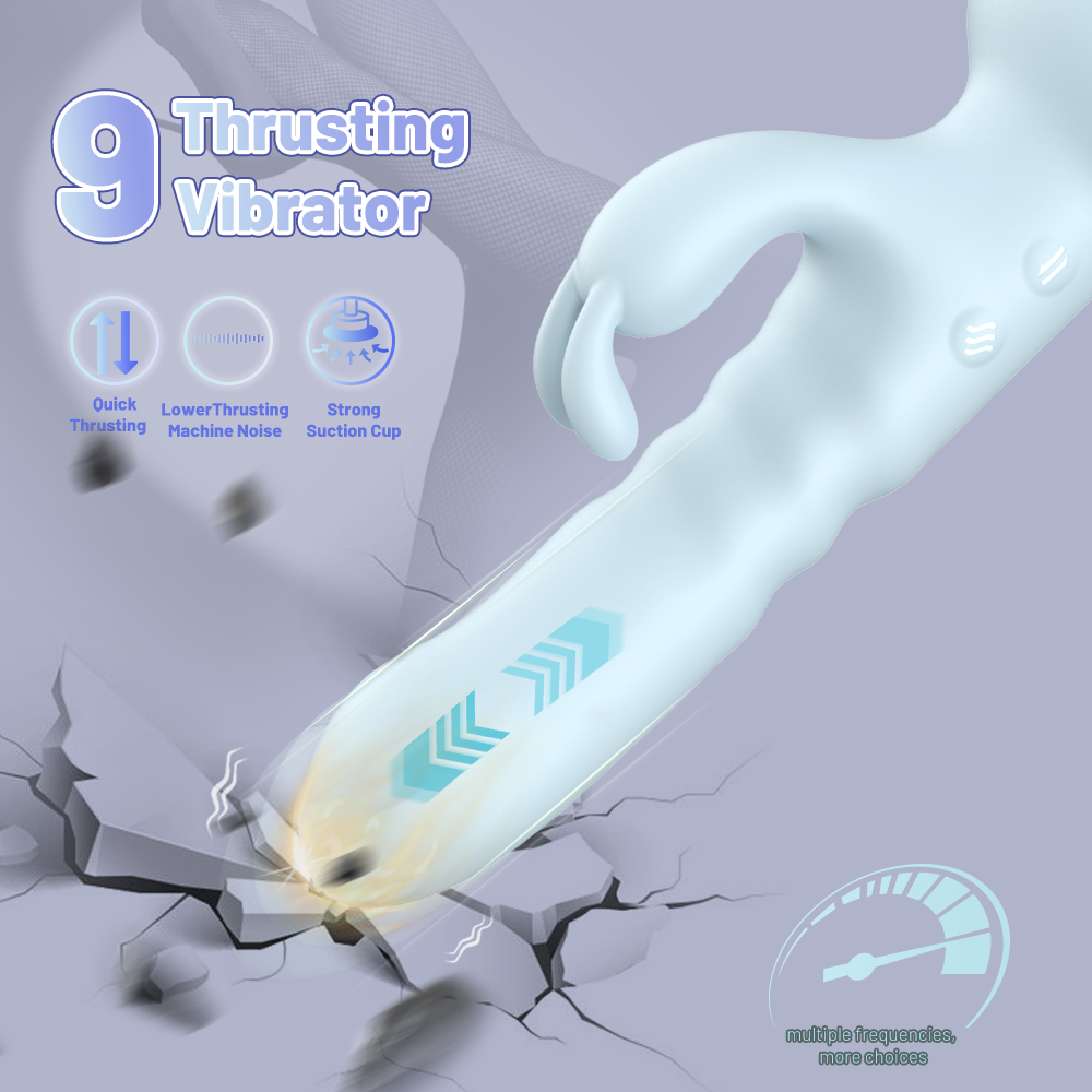 Suction Cup Thruster Rabbit Vibrator-Blue