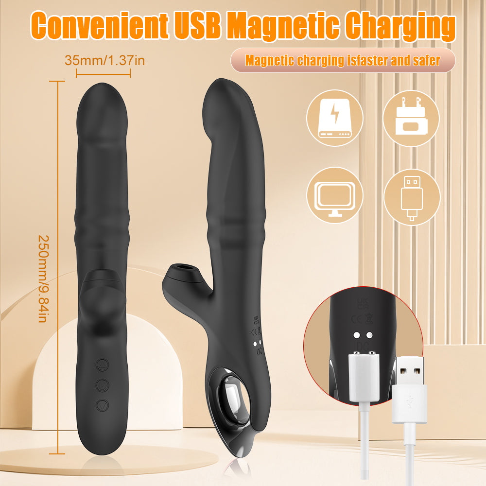 Thrusting and Sucking Rabbit Vibrator-Black