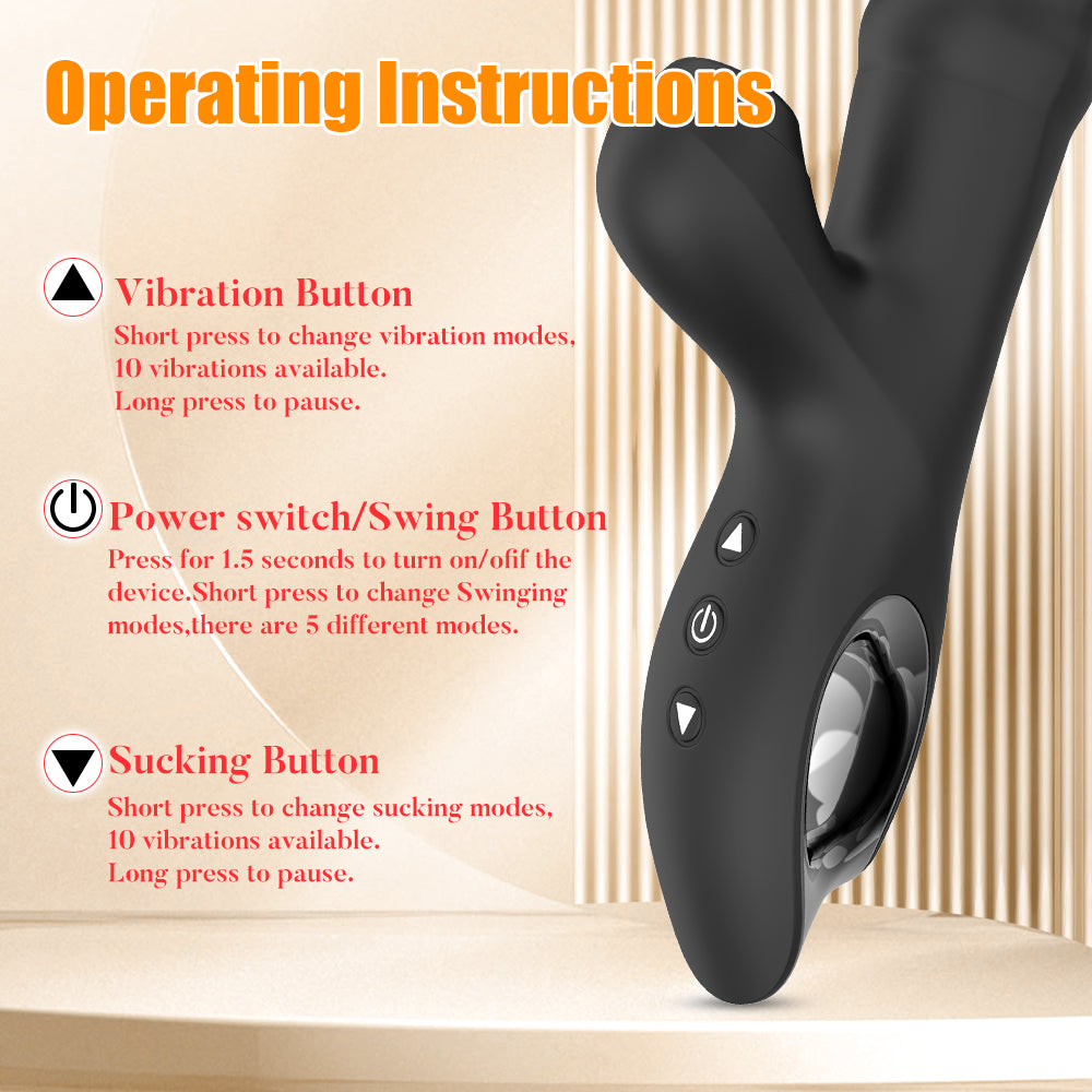 Thrusting and Sucking Rabbit Vibrator-Black