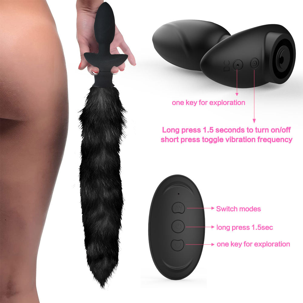 Vibrating Tail Anal Plug-Black