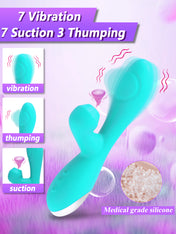 Triple Pleasure Suction Vibrator-Blue
